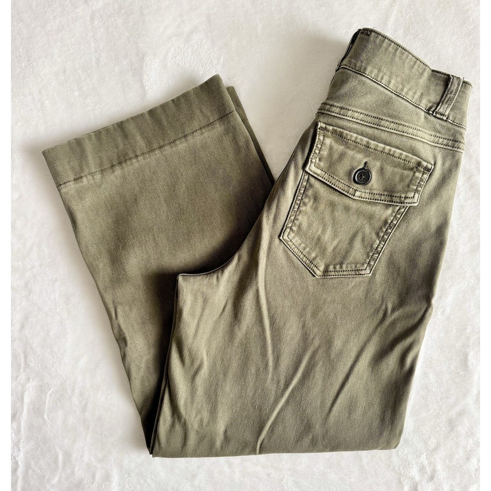 Spanx Pants Women's Olive Army Green Stretch Twill Cropped Wide Leg Pull On S